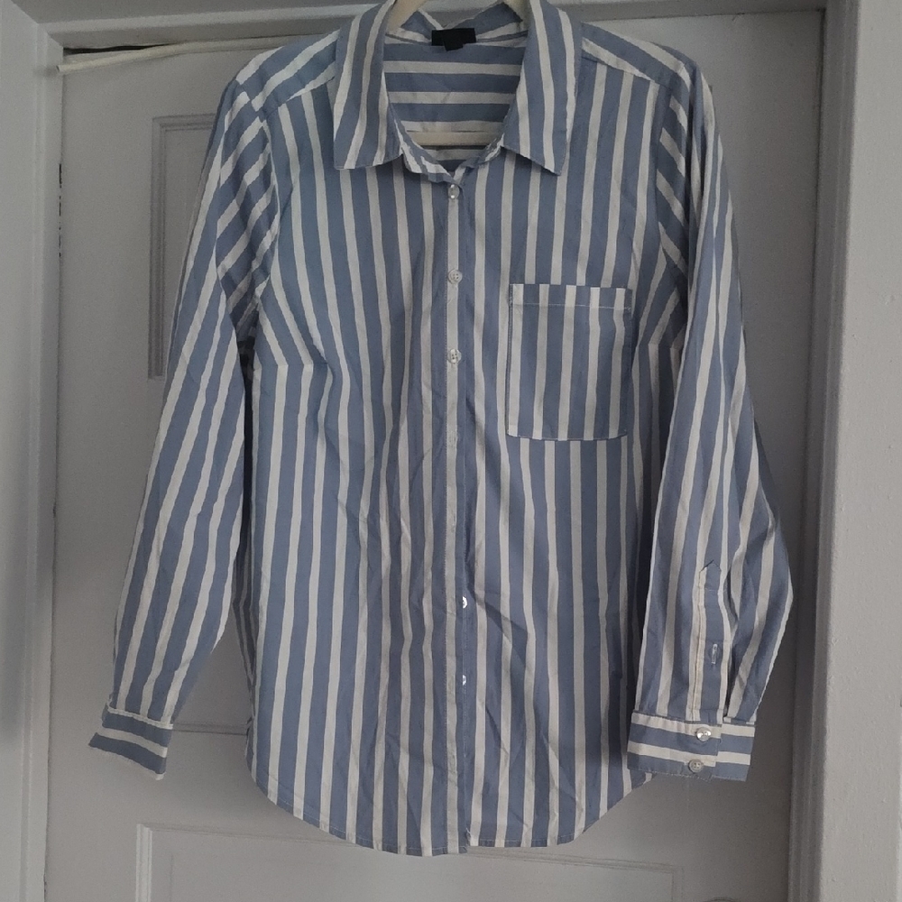 Women Blue and White Striped Shirt